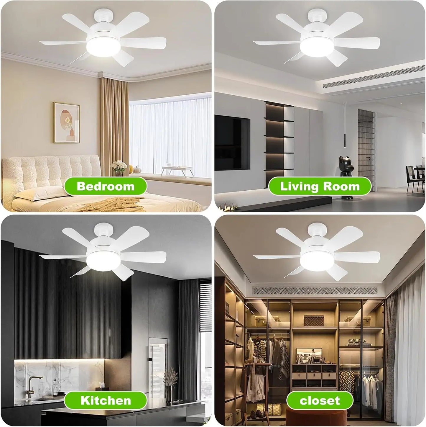 Ceiling Fan with LED Light and APP & Remote, 3 Colors Dimmable 6 Speeds, 2H/4H Timer, E27 Base Screw Socket for Bedroom Kitchen
