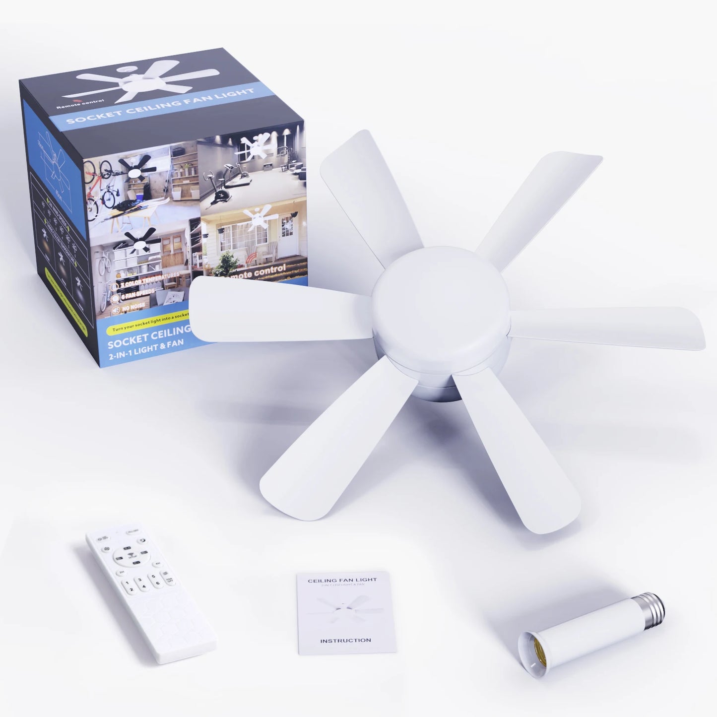 Ceiling Fan with LED Light and APP & Remote, 3 Colors Dimmable 6 Speeds, 2H/4H Timer, E27 Base Screw Socket for Bedroom Kitchen