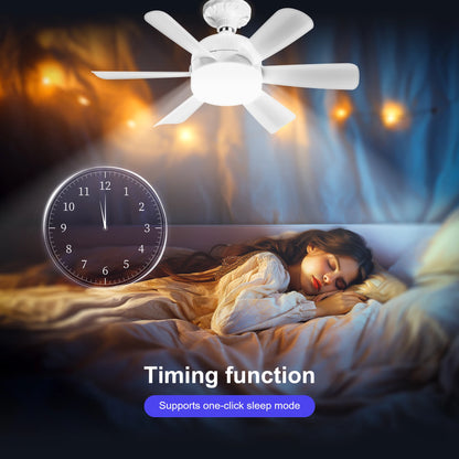 Ceiling Fan with LED Light and APP & Remote, 3 Colors Dimmable 6 Speeds, 2H/4H Timer, E27 Base Screw Socket for Bedroom Kitchen