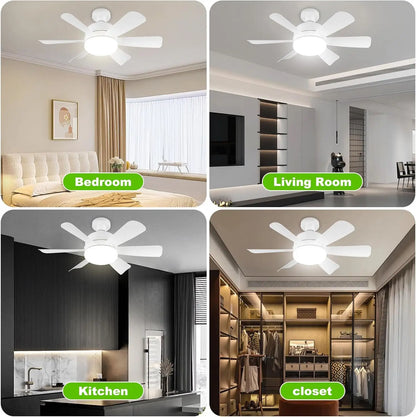 Ceiling Fan with LED Light and APP & Remote, 3 Colors Dimmable 6 Speeds, 2H/4H Timer, E27 Base Screw Socket for Bedroom Kitchen