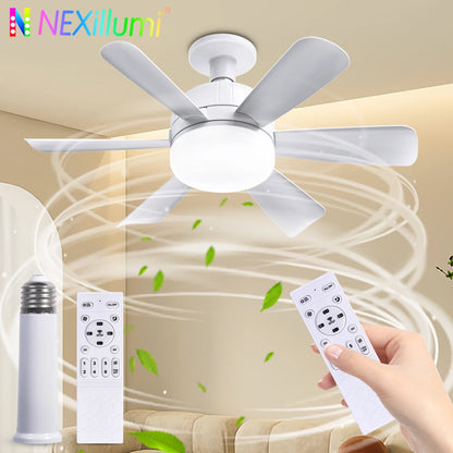 Ceiling Fan with LED Light and APP & Remote, 3 Colors Dimmable 6 Speeds, 2H/4H Timer, E27 Base Screw Socket for Bedroom Kitchen