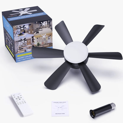 Ceiling Fan with LED Light and APP & Remote, 3 Colors Dimmable 6 Speeds, 2H/4H Timer, E27 Base Screw Socket for Bedroom Kitchen