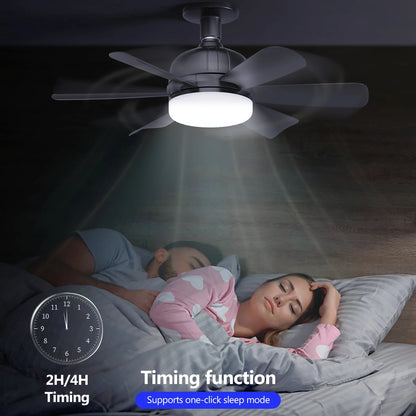Ceiling Fan with LED Light and APP & Remote, 3 Colors Dimmable 6 Speeds, 2H/4H Timer, E27 Base Screw Socket for Bedroom Kitchen