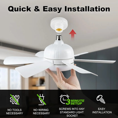 Ceiling Fan with LED Light and APP & Remote, 3 Colors Dimmable 6 Speeds, 2H/4H Timer, E27 Base Screw Socket for Bedroom Kitchen